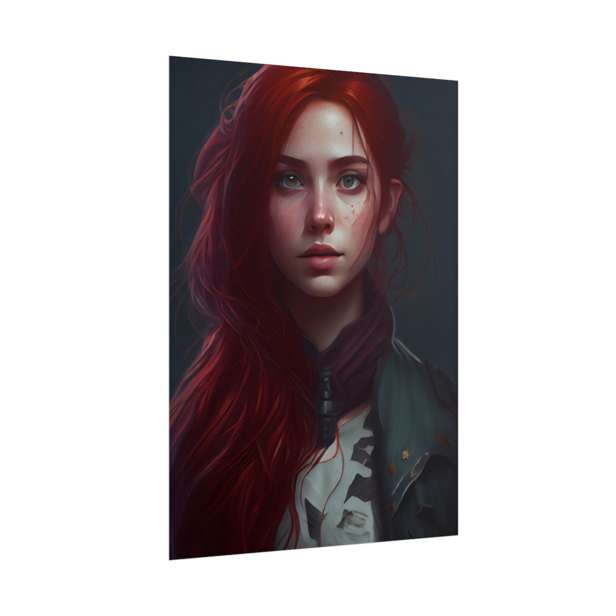 Stunning Redheaded Female Portrait: Elegant Dress Artwork - Poster