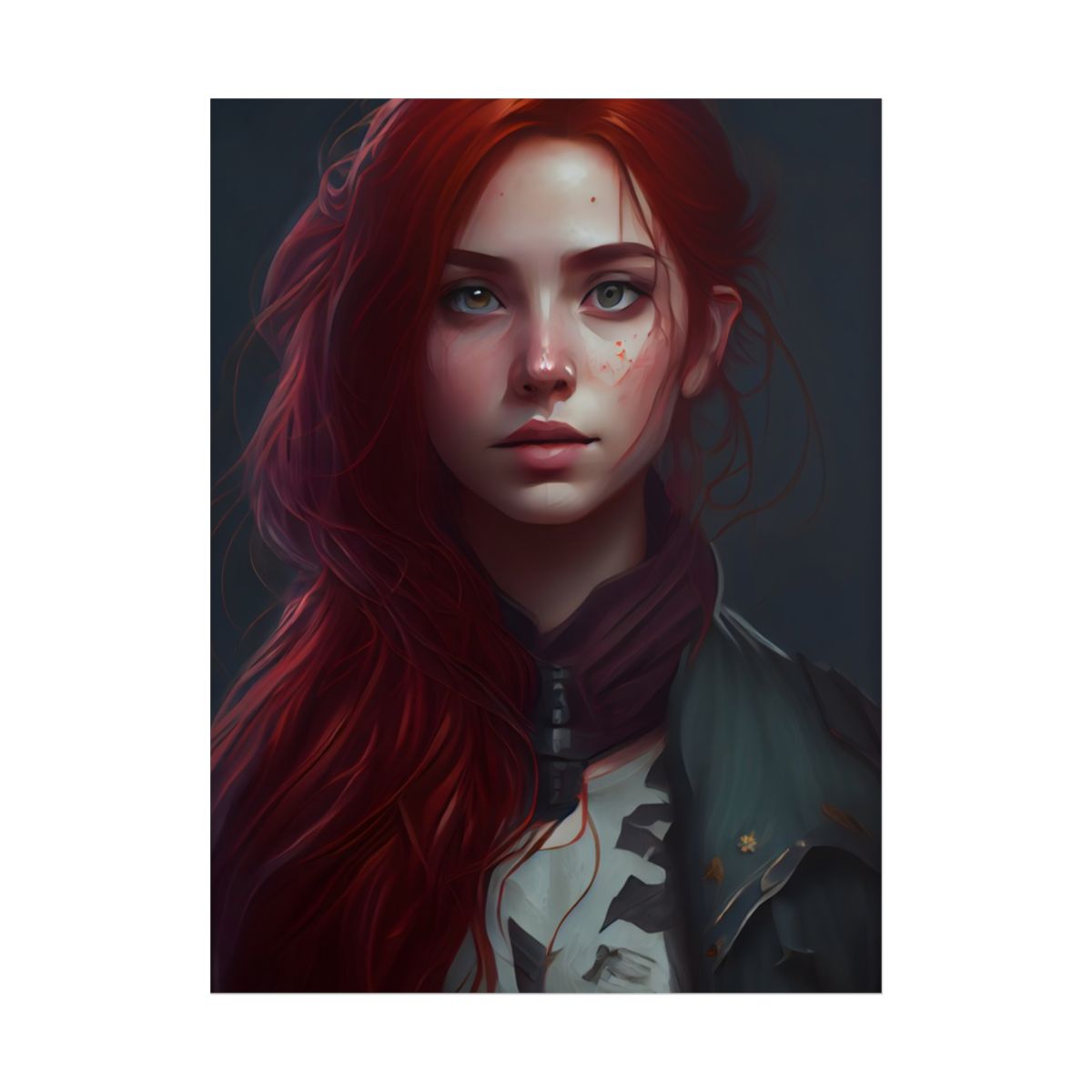 Stunning Redheaded Female Portrait: Elegant Dress Artwork - Poster