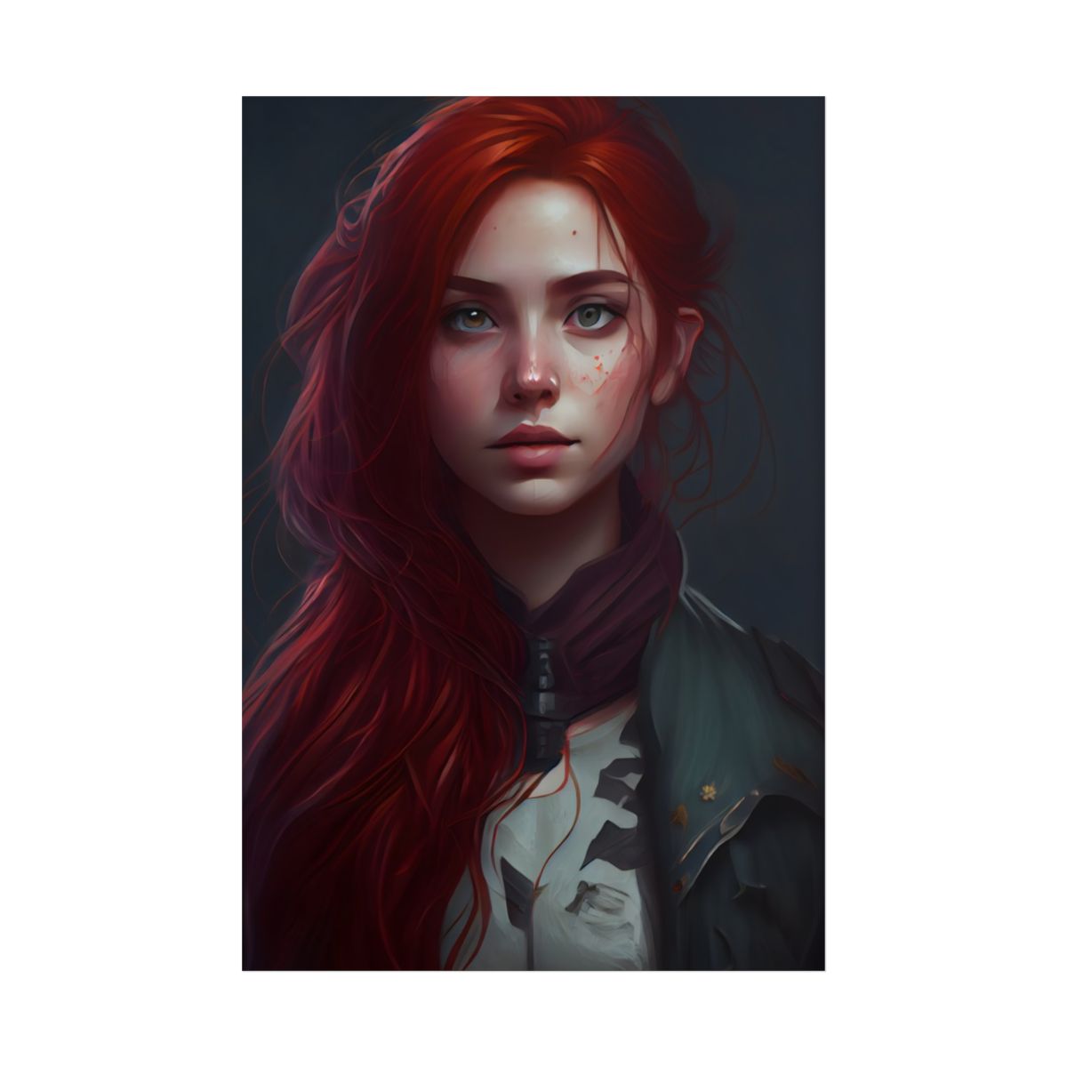 Stunning Redheaded Female Portrait: Elegant Dress Artwork - Poster