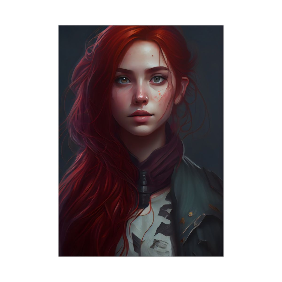 Stunning Redheaded Female Portrait: Elegant Dress Artwork - Poster