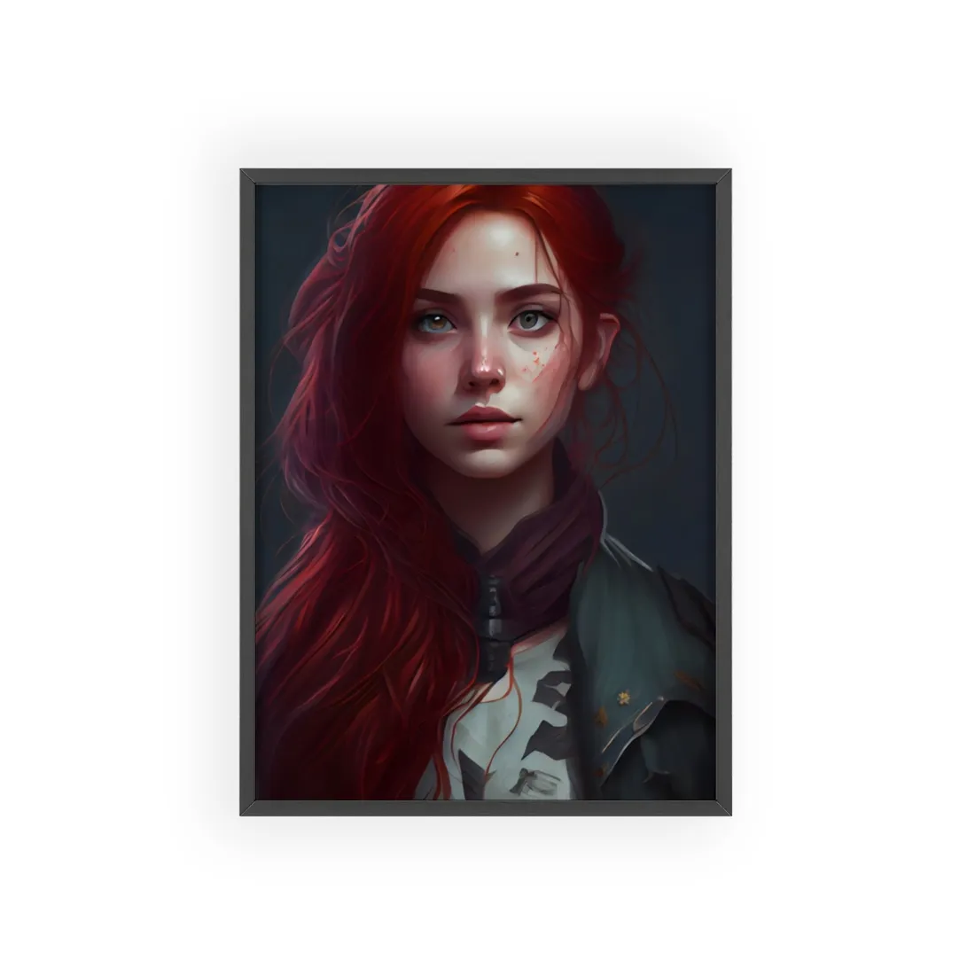 Stunning Redheaded Female Portrait: Elegant Dress - Framed Poster