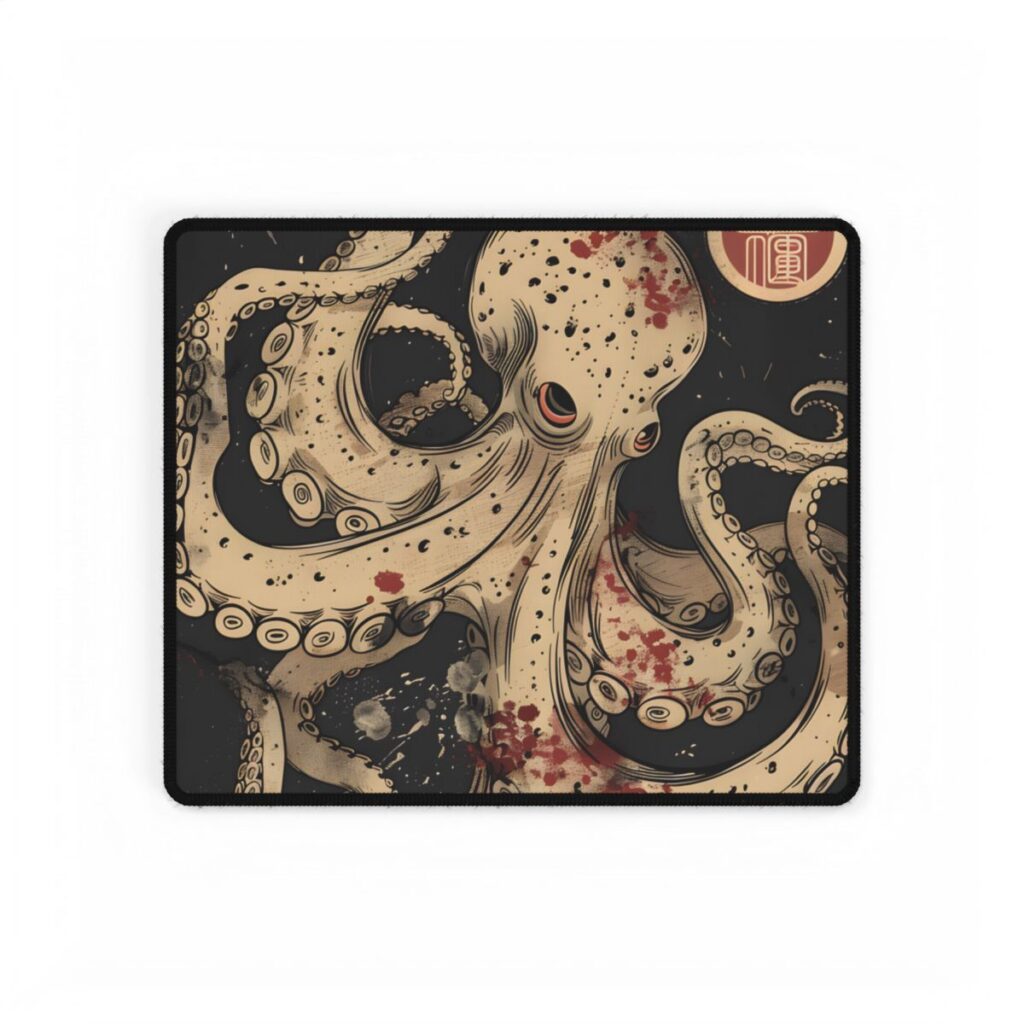 Stylized Japanese Octopus: Minimal Artwork - Desk Mat