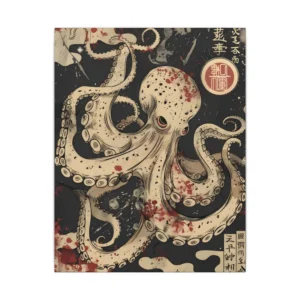 Cream Octopus on Black Canvas Print