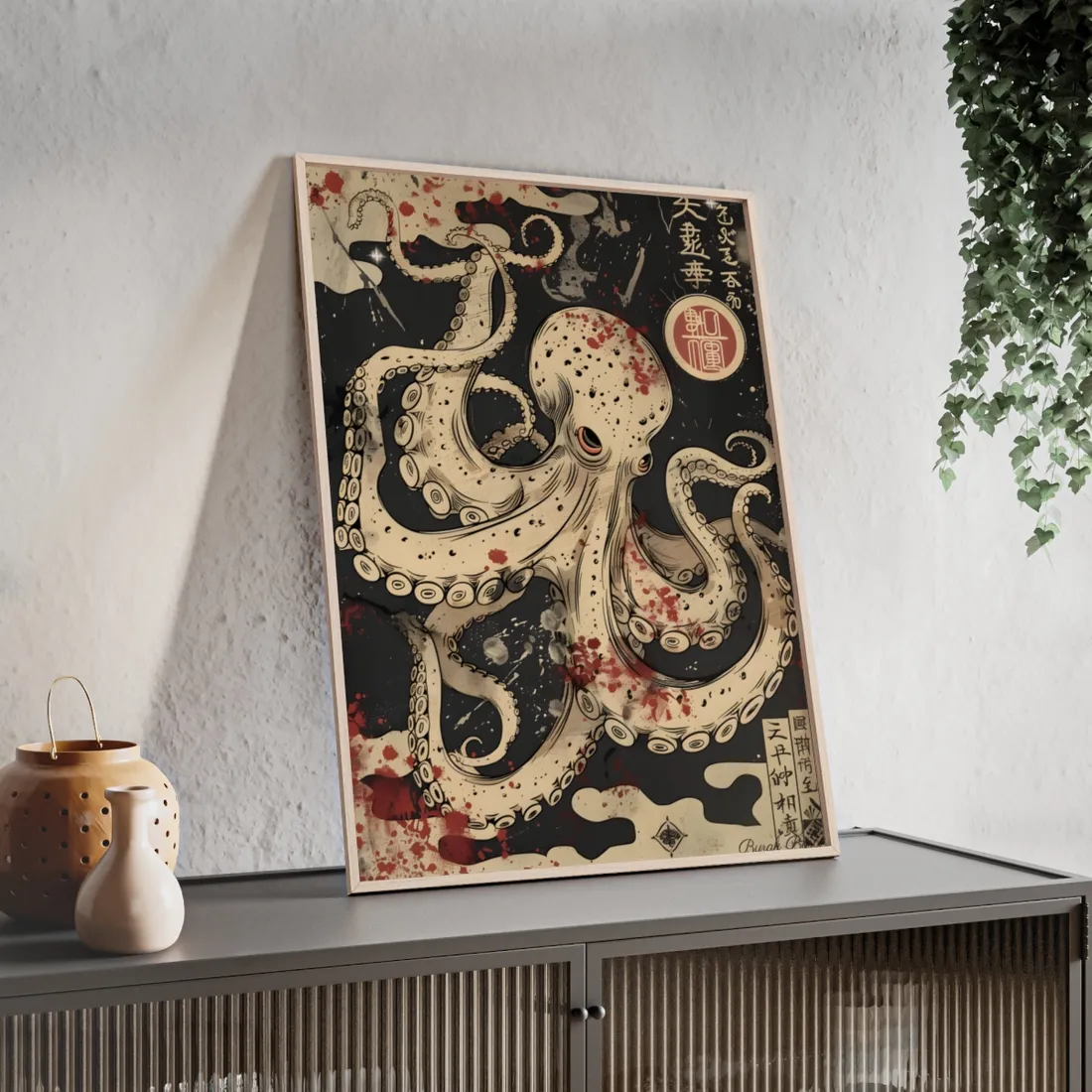 Stylized Japanese Octopus: Minimal - Framed Poster