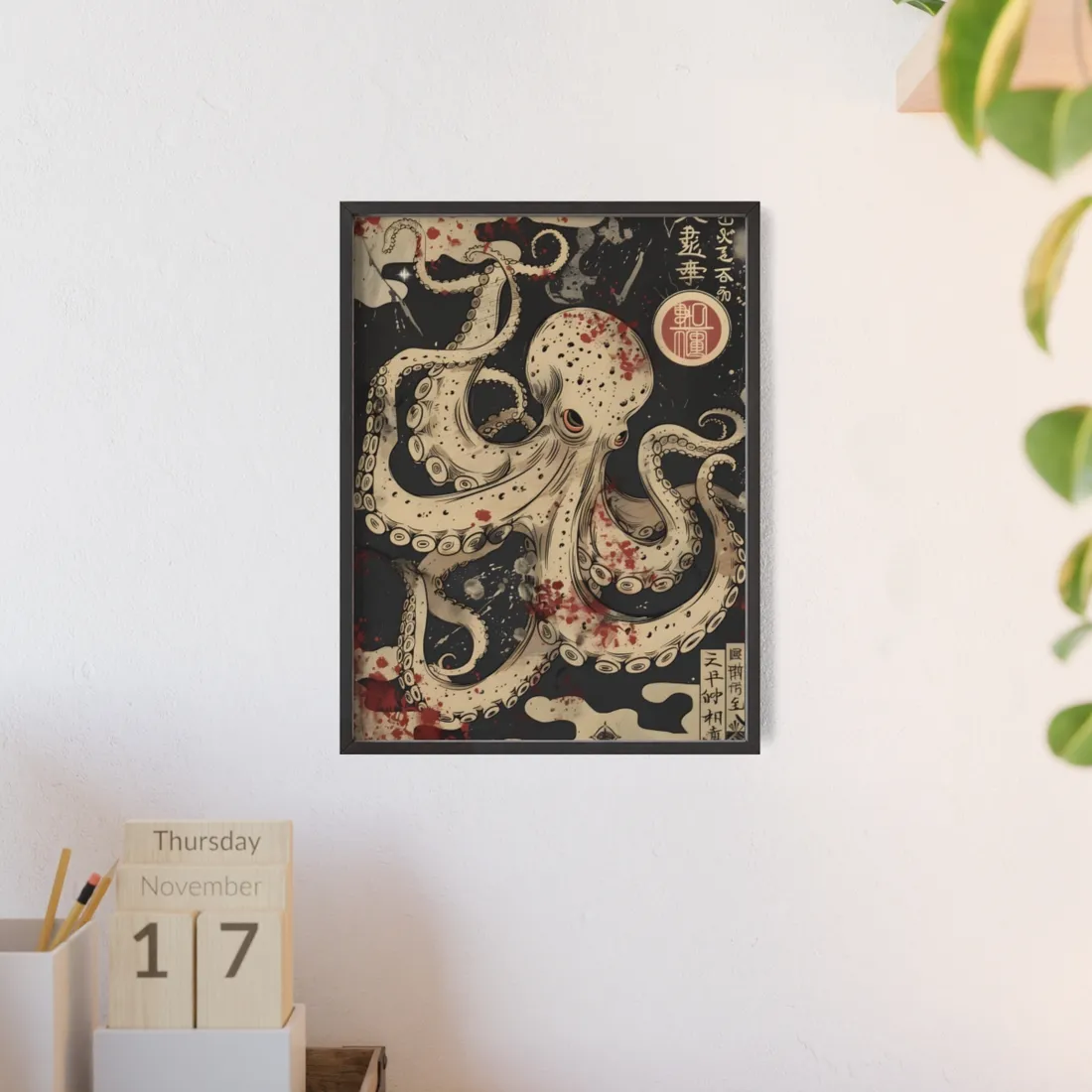 Stylized Japanese Octopus: Minimal - Framed Poster