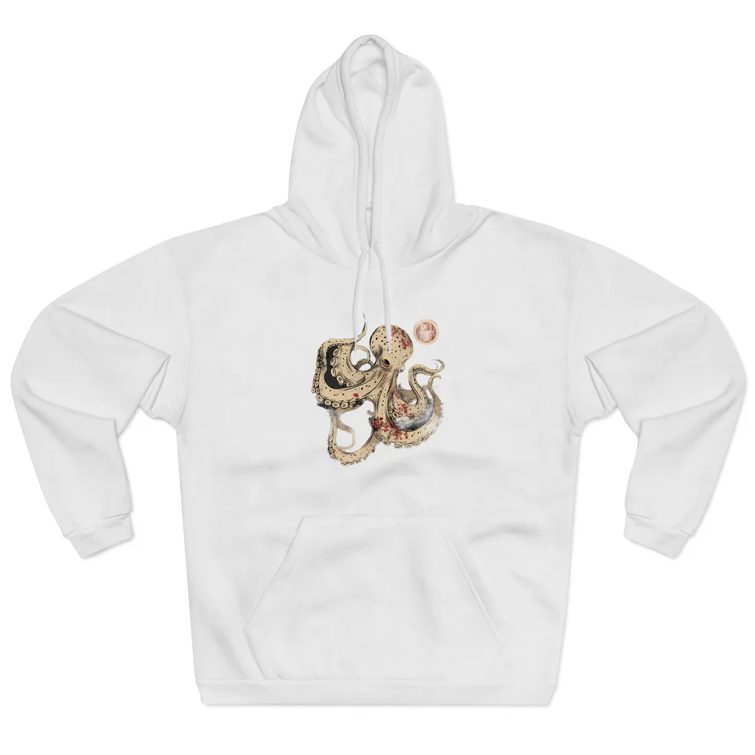 Stylized Japanese Octopus: Minimal - Hoodie (White)