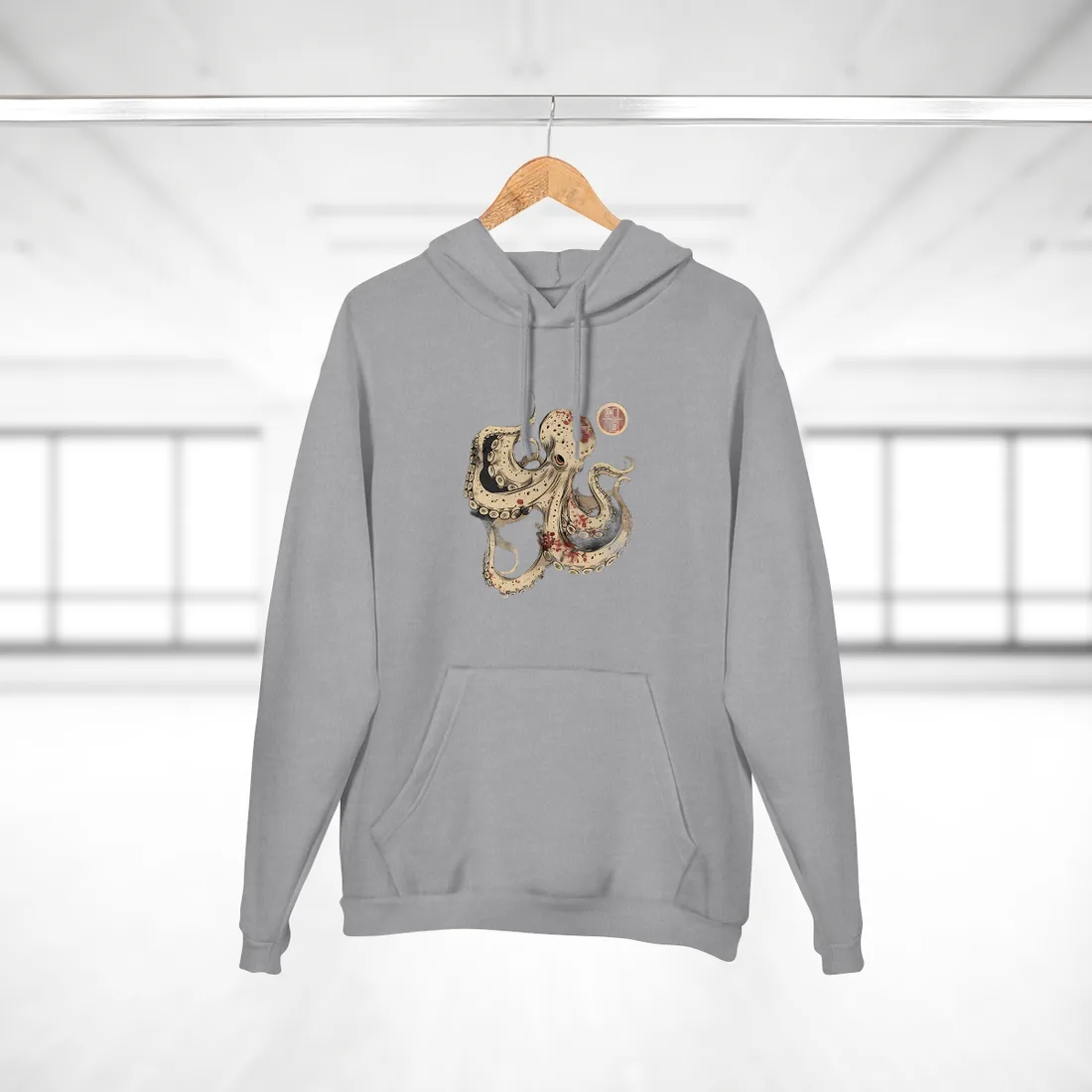 Stylized Japanese Octopus: Minimal - Hoodie (Heather Grey)