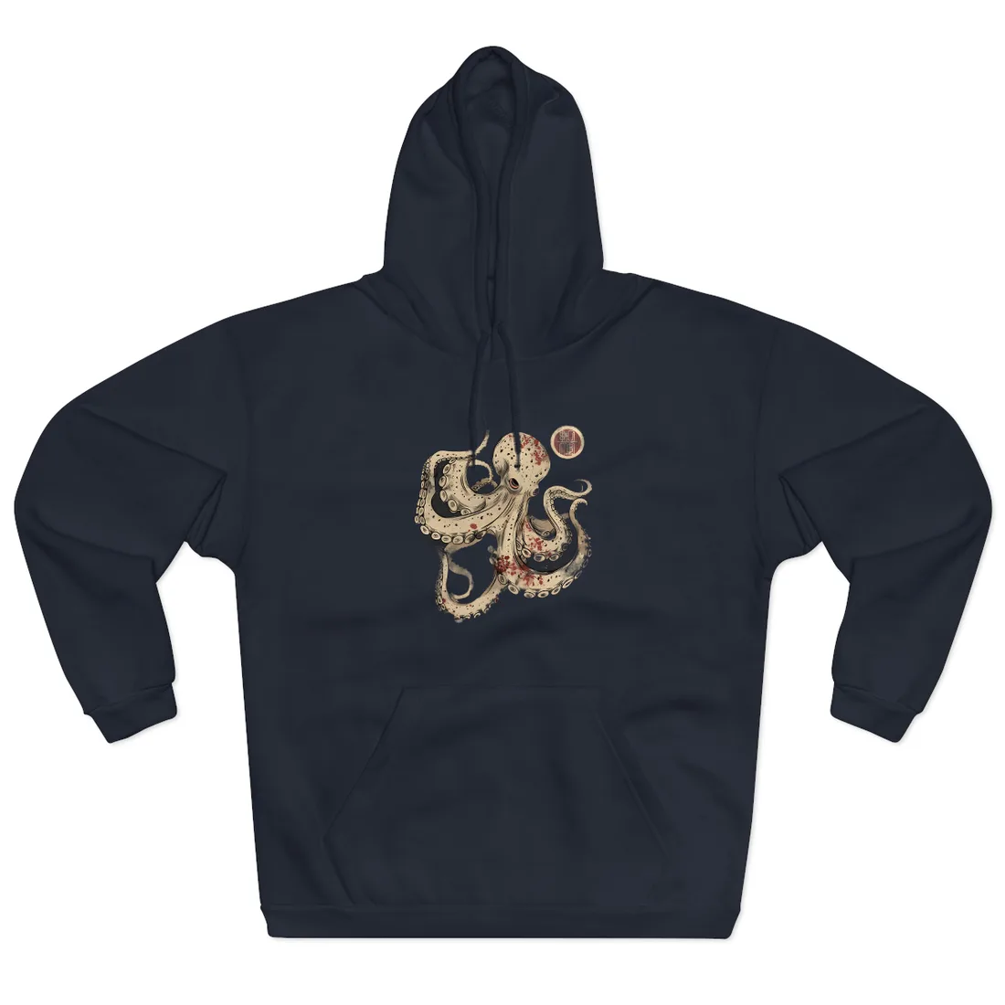 Stylized Japanese Octopus: Minimal - Hoodie (Navy)