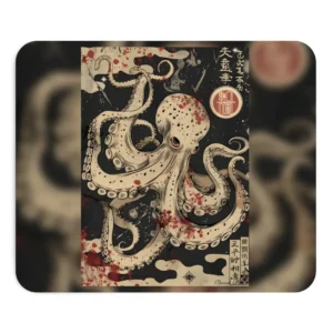 Cream Octopus on Black Mouse Pad