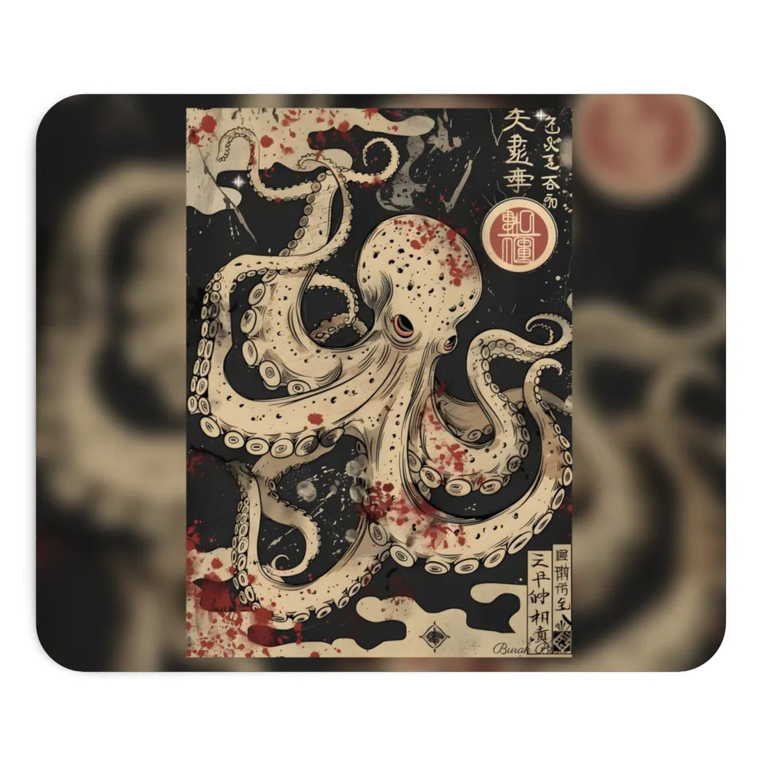 Stylized Japanese Octopus: Minimal - Mouse Pad