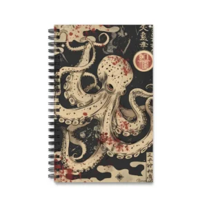 Cream Octopus on Black Spiral Notebook