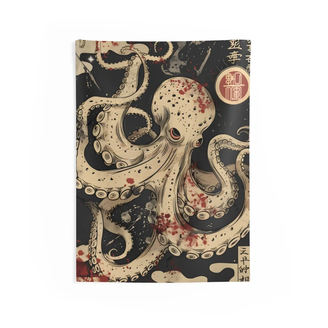 Stylized Japanese Octopus: Minimal - Wall Tapestry