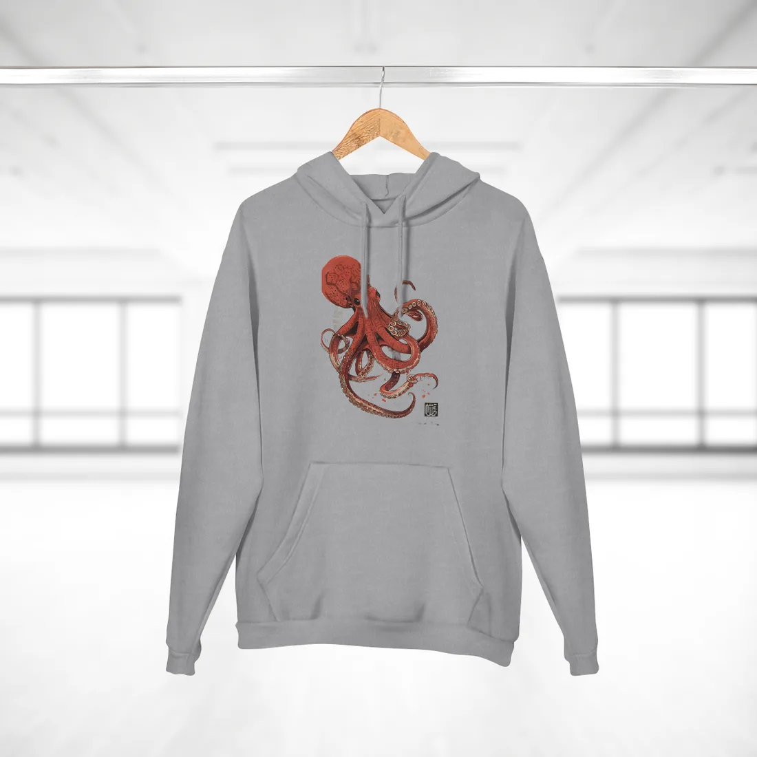 Stylized Japanese Octopus: Muted Watercolor - Hoodie (Heather Grey)