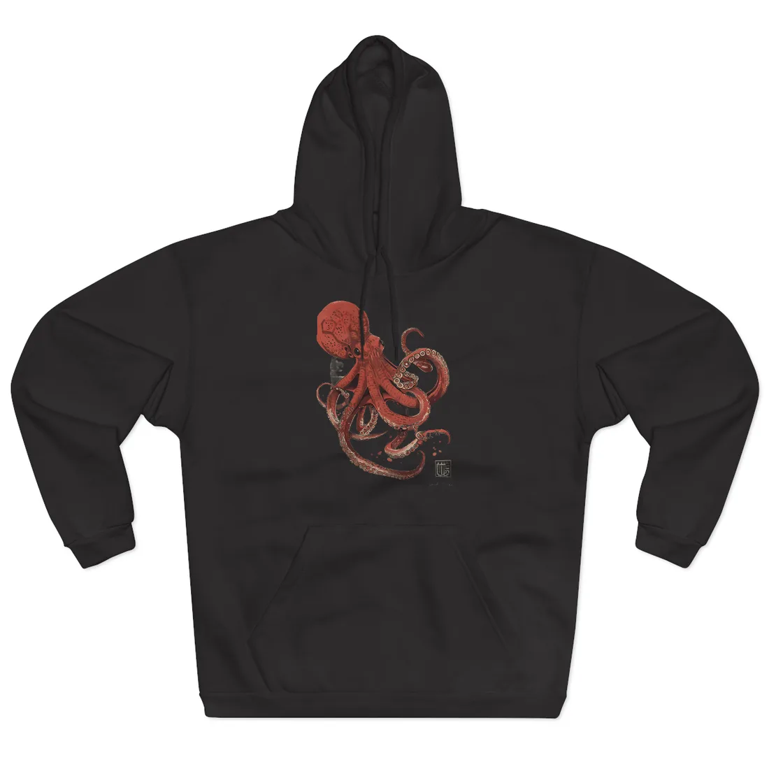 Stylized Japanese Octopus: Muted Watercolor - Hoodie (Black)