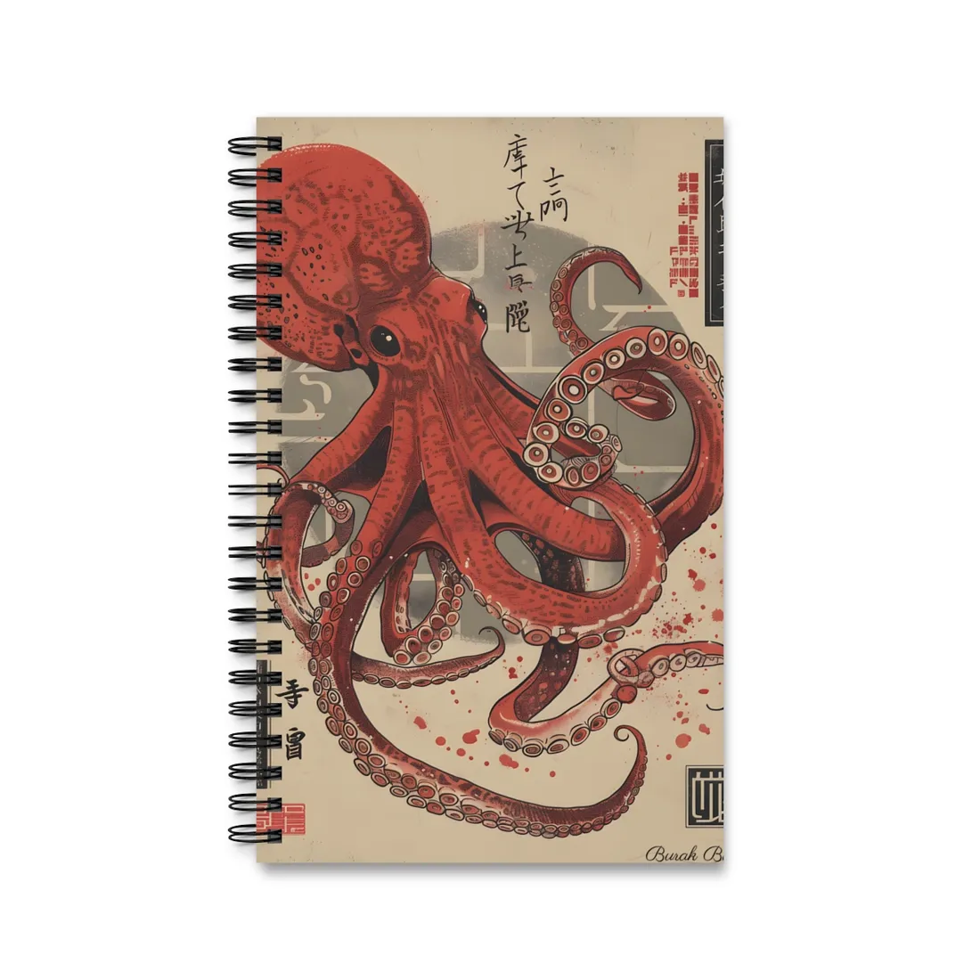 Stylized Japanese Octopus: Muted Watercolor - Spiral Notebook