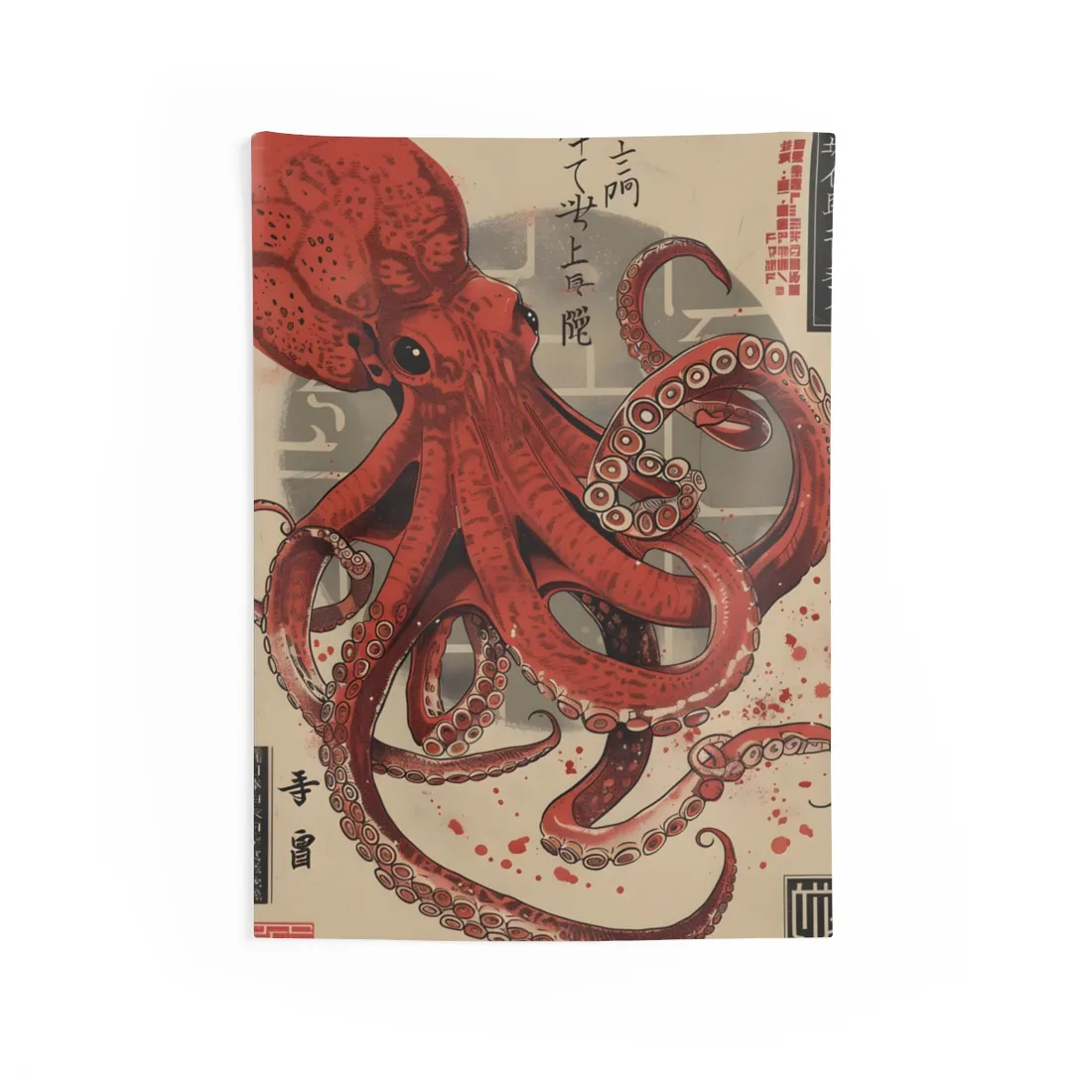 Stylized Japanese Octopus: Muted Watercolor - Wall Tapestry