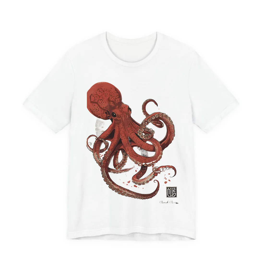 Stylized Japanese Octopus: Muted Watercolor - T-Shirt (White)