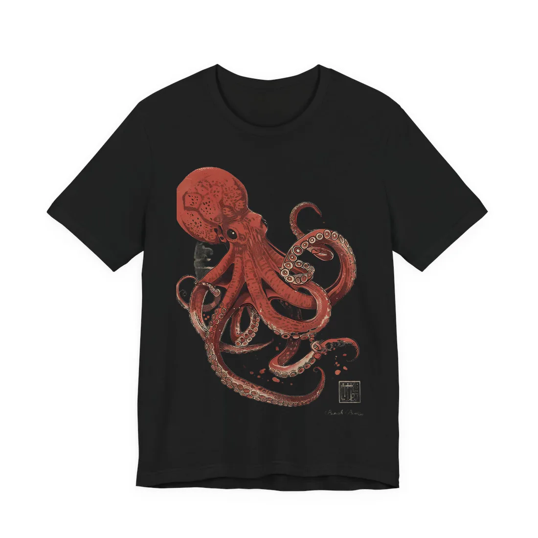 Stylized Japanese Octopus: Muted Watercolor - T-Shirt (Black)