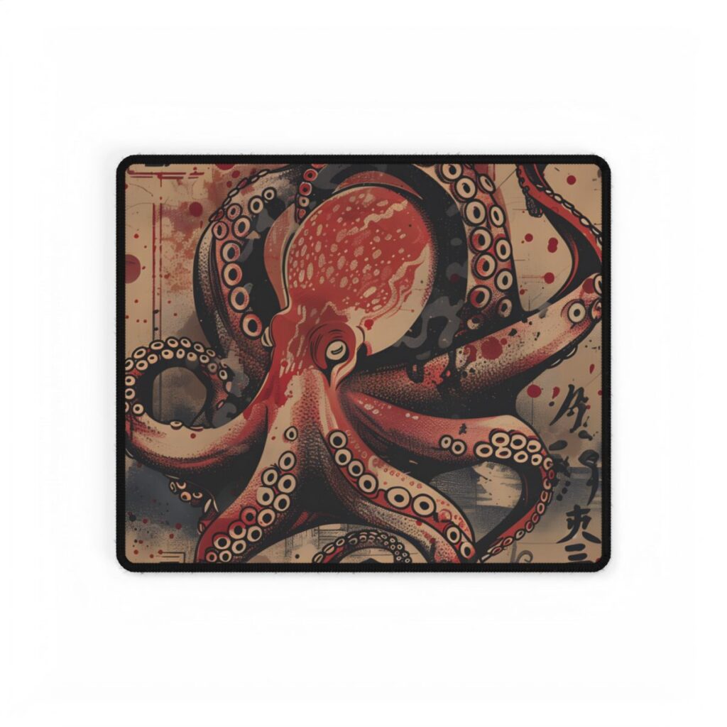 Stylized Octopus in Ukiyo-E Style: Japanese Artwork - Desk Mat