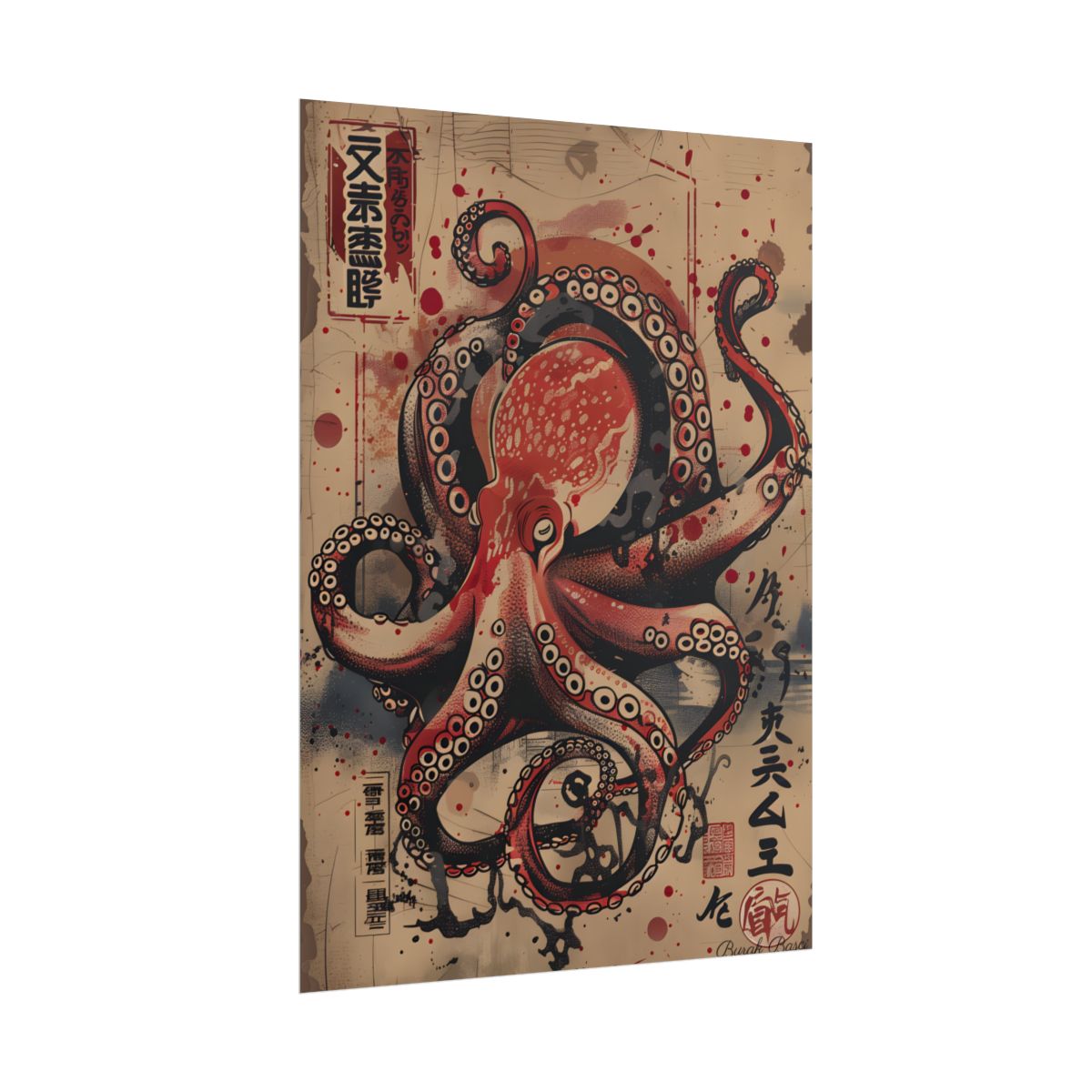 Stylized Octopus in Ukiyo-E Style: Japanese Artwork - Poster
