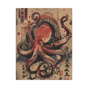 Red Octopus with Calligraphy Canvas Print