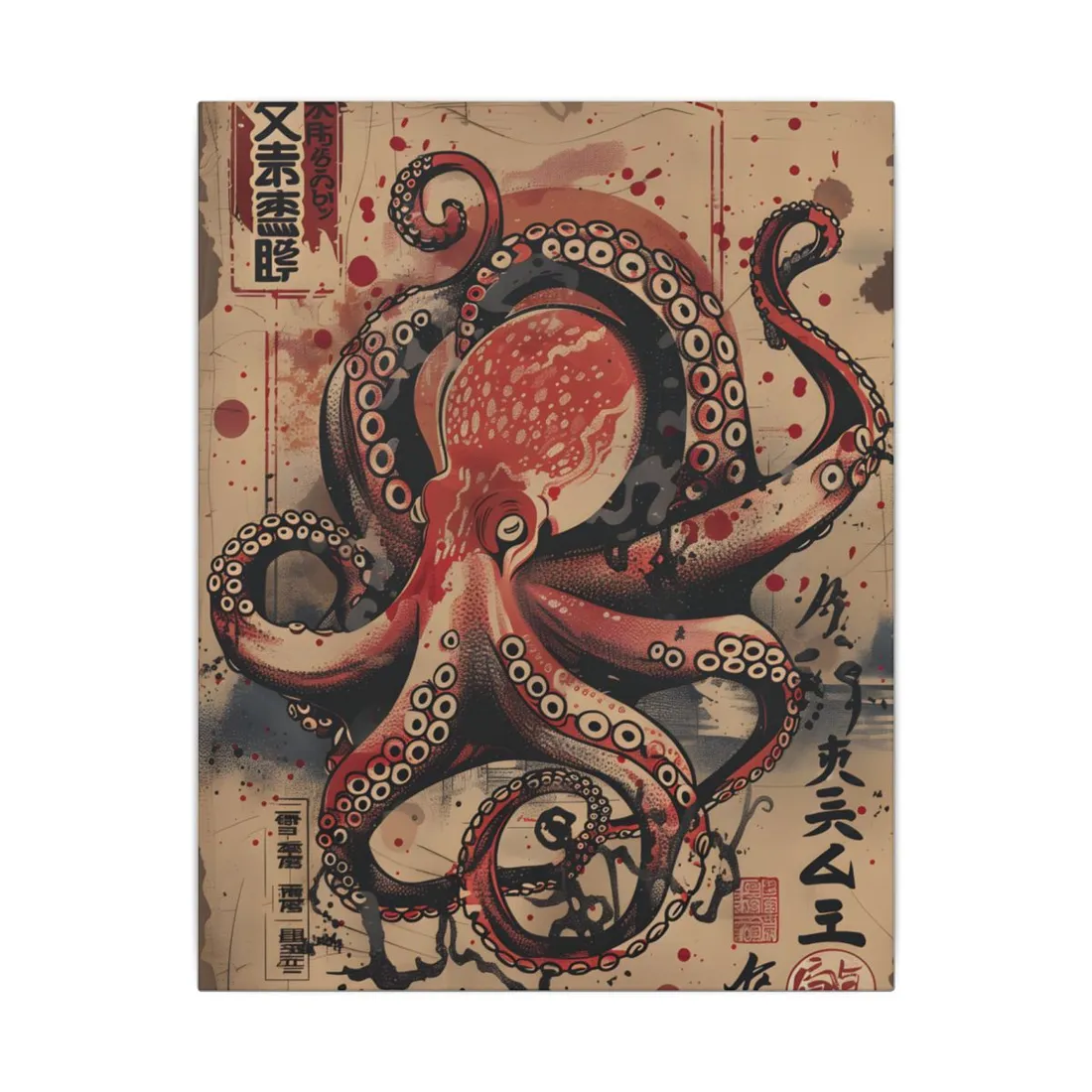 Stylized Octopus in Ukiyo-E Style: Japanese - Canvas