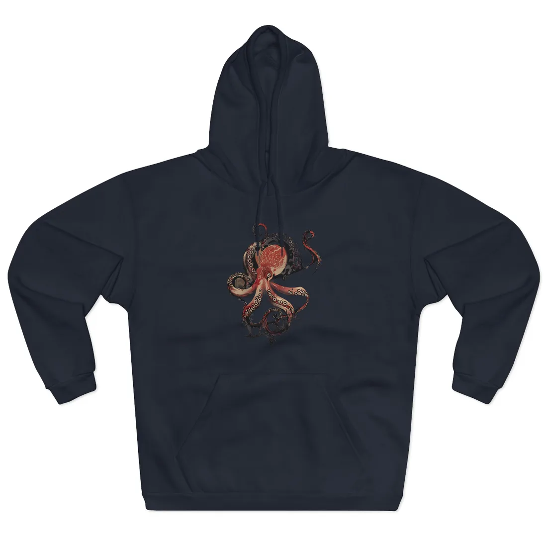 Stylized Octopus in Ukiyo-E Style: Japanese - Hoodie (Navy)