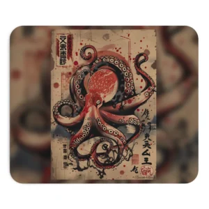 Red Octopus with Calligraphy Mouse Pad