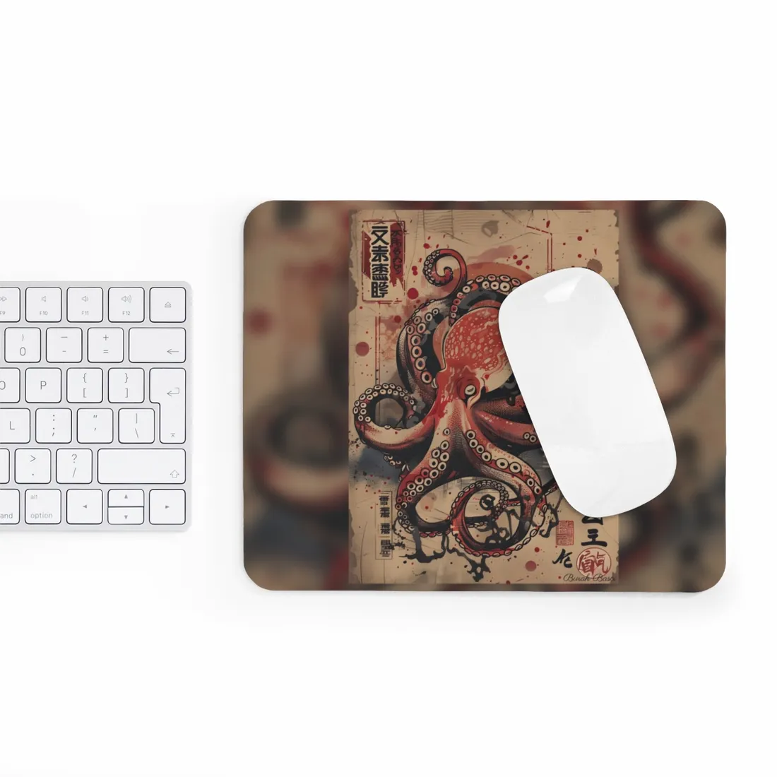 Stylized Octopus in Ukiyo-E Style: Japanese - Mouse Pad