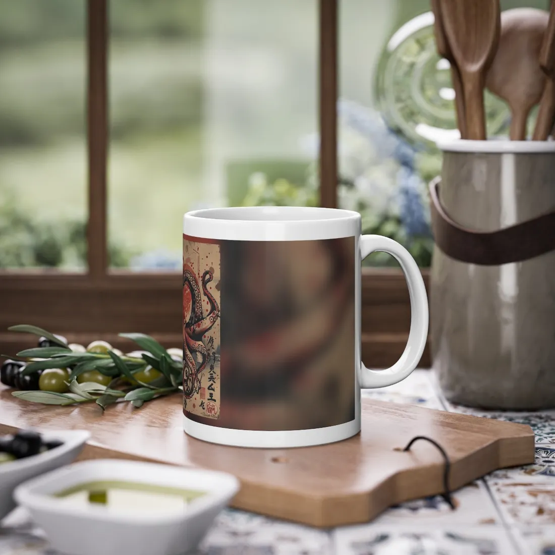 Stylized Octopus in Ukiyo-E Style: Japanese - Mug