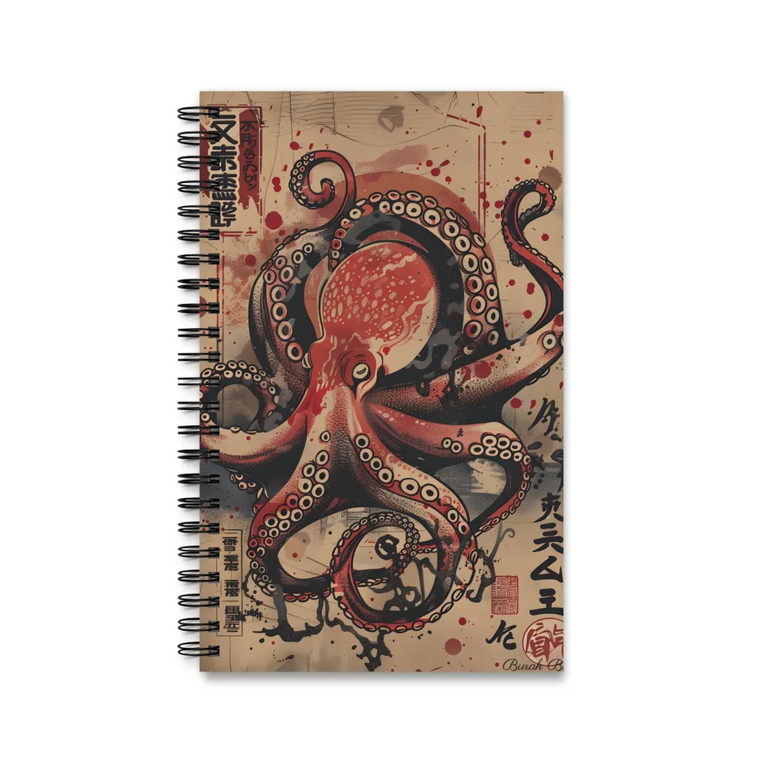 Stylized Octopus in Ukiyo-E Style: Japanese - Spiral Notebook