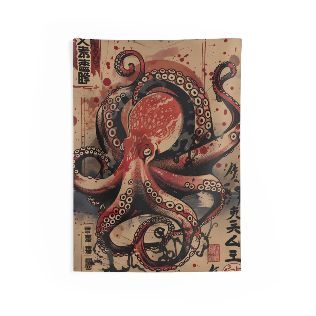 Stylized Octopus in Ukiyo-E Style: Japanese - Wall Tapestry
