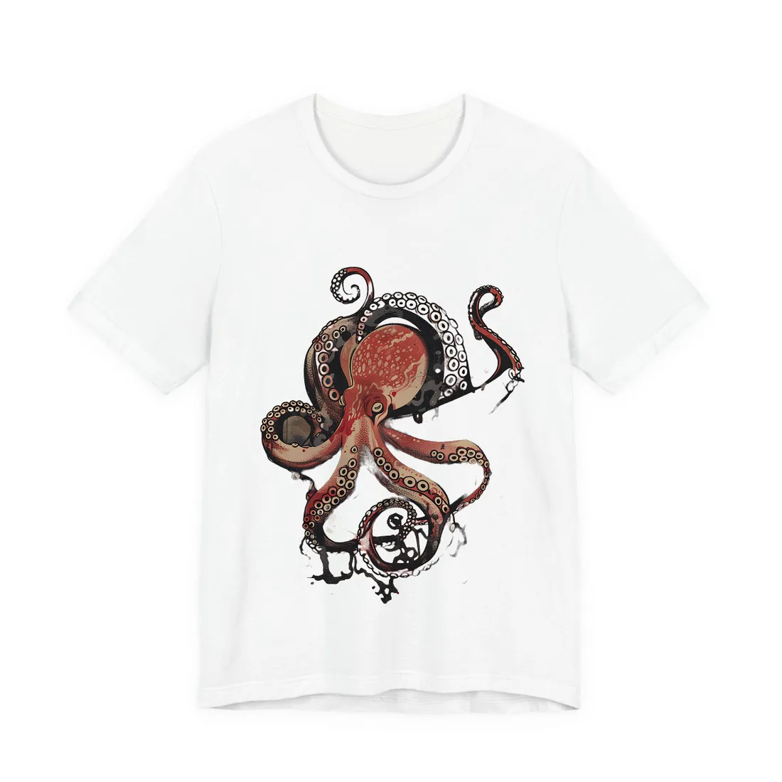 Stylized Octopus in Ukiyo-E Style: Japanese - T-Shirt (White)