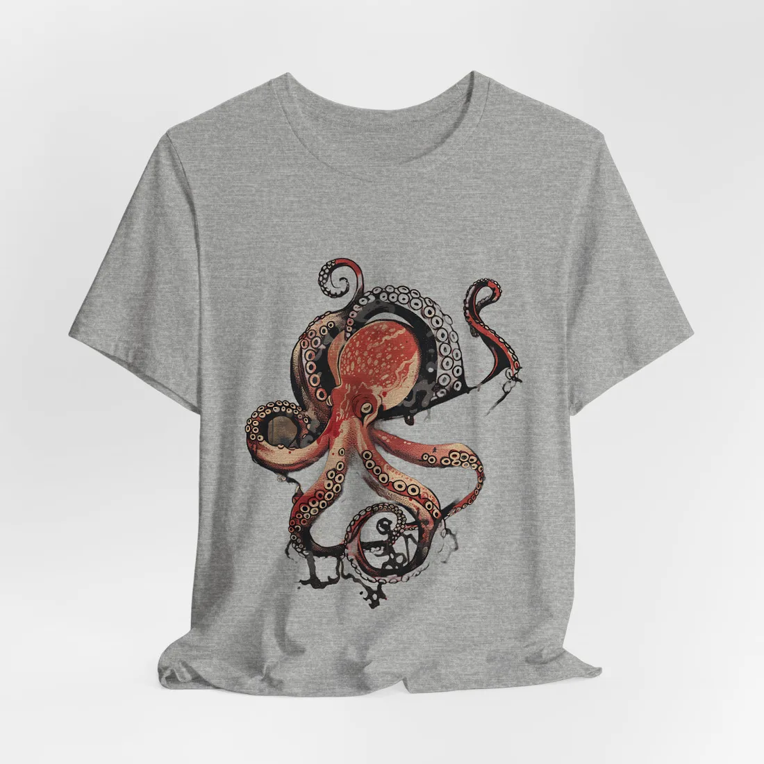 Stylized Octopus in Ukiyo-E Style: Japanese - T-Shirt (Athletic Heather)