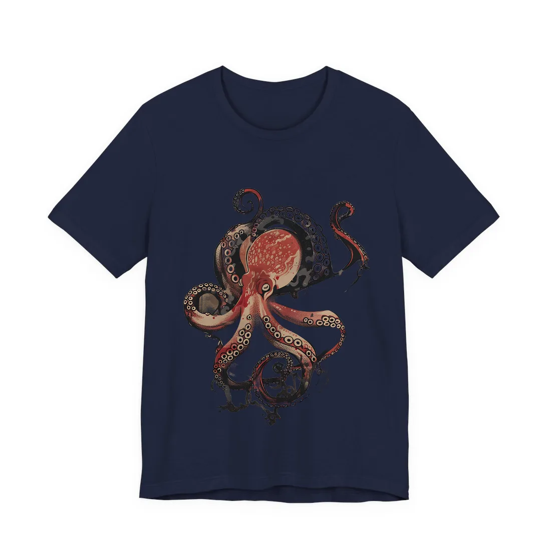 Stylized Octopus in Ukiyo-E Style: Japanese - T-Shirt (Navy)