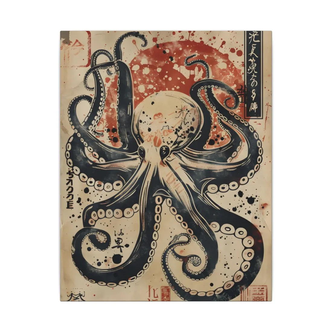 Stylized Octopus: Vibrant Japanese Ukiyo-E - Canvas