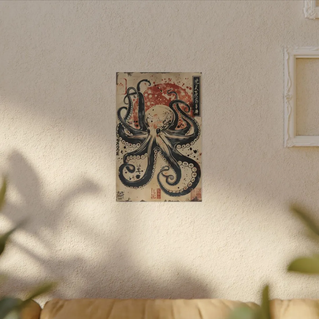 Stylized Octopus: Vibrant Japanese Ukiyo-E - Canvas