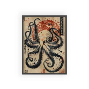 Vintage Octopus Woodblock Framed Poster