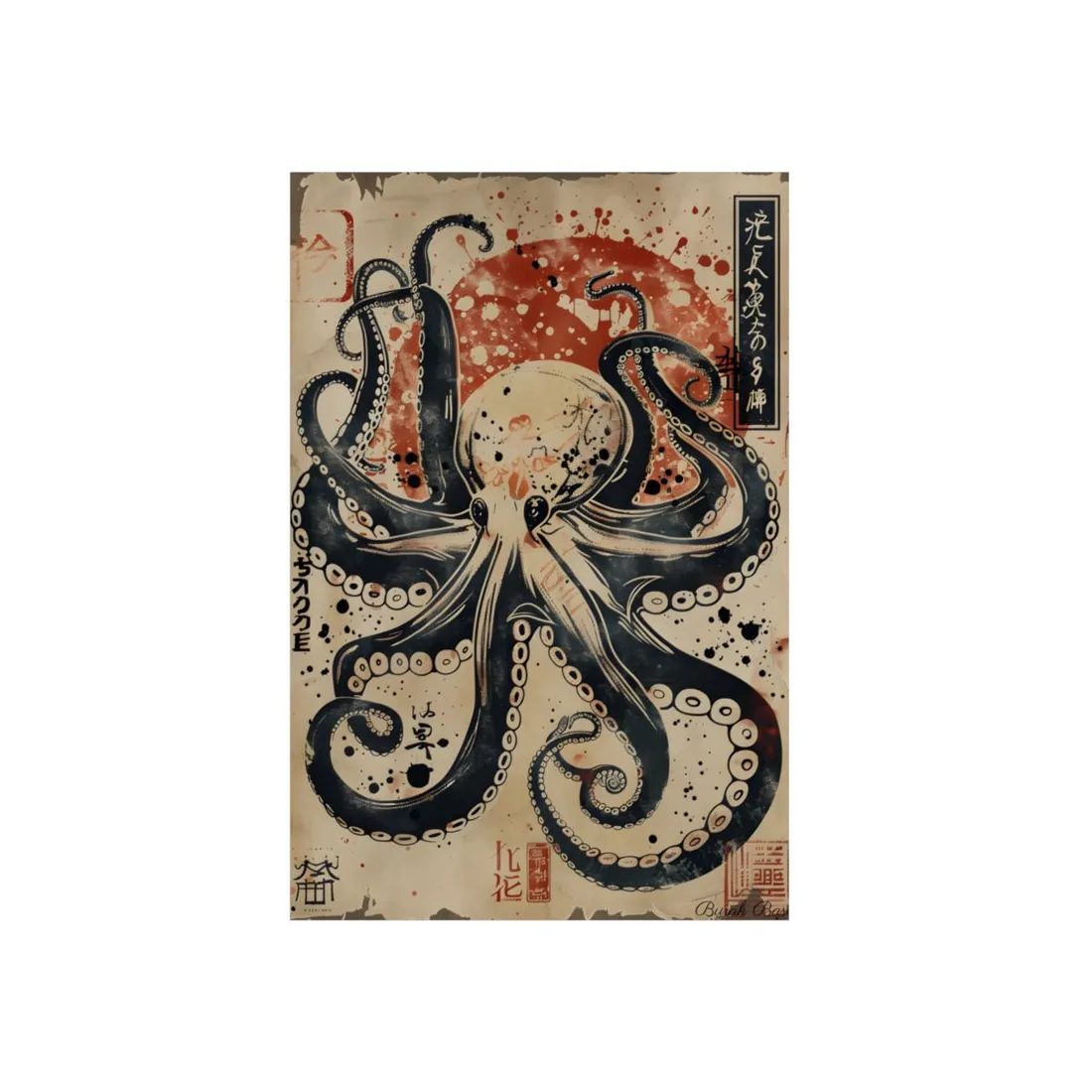 Stylized Octopus: Vibrant Japanese Ukiyo-E - Metal Poster