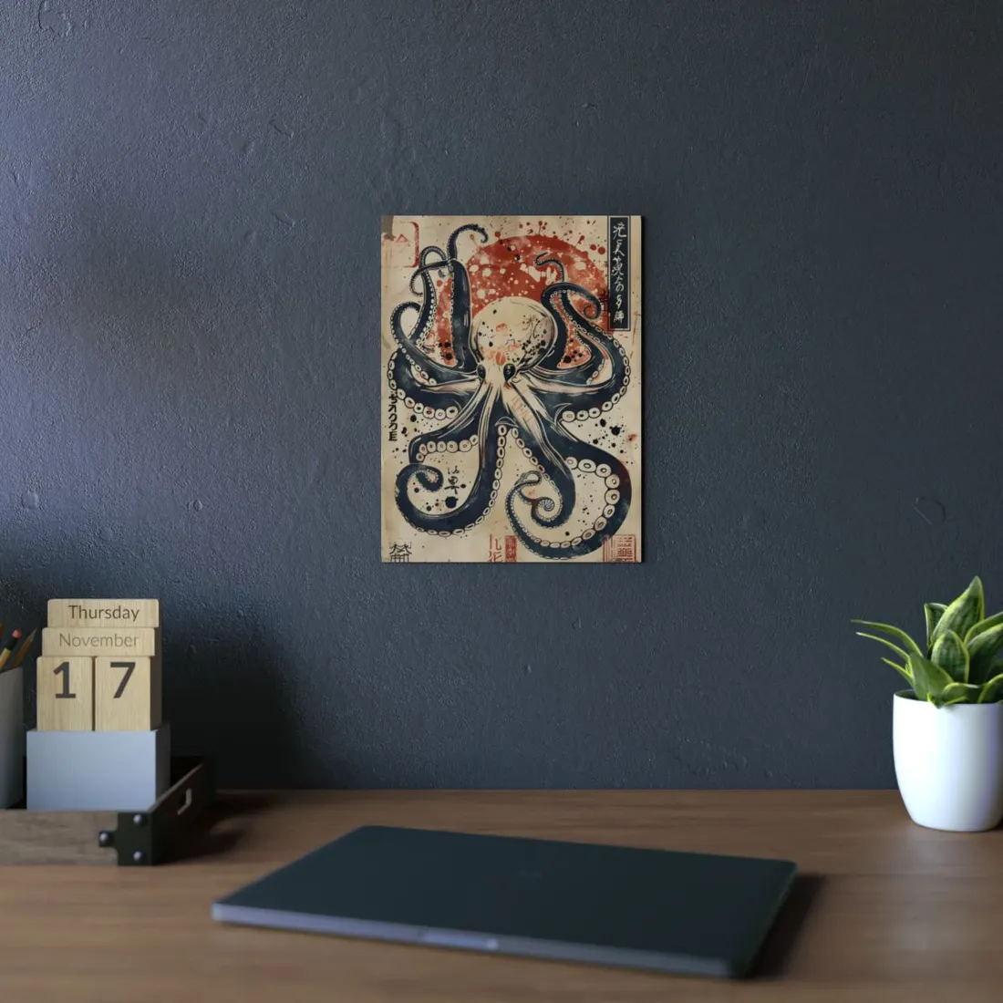 Stylized Octopus: Vibrant Japanese Ukiyo-E - Metal Poster