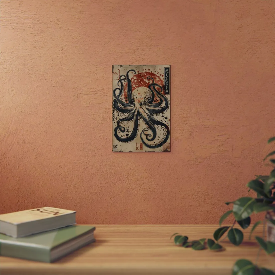 Stylized Octopus: Vibrant Japanese Ukiyo-E - Metal Poster
