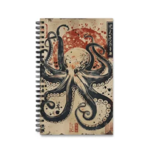Vintage Octopus Woodblock Spiral Notebook