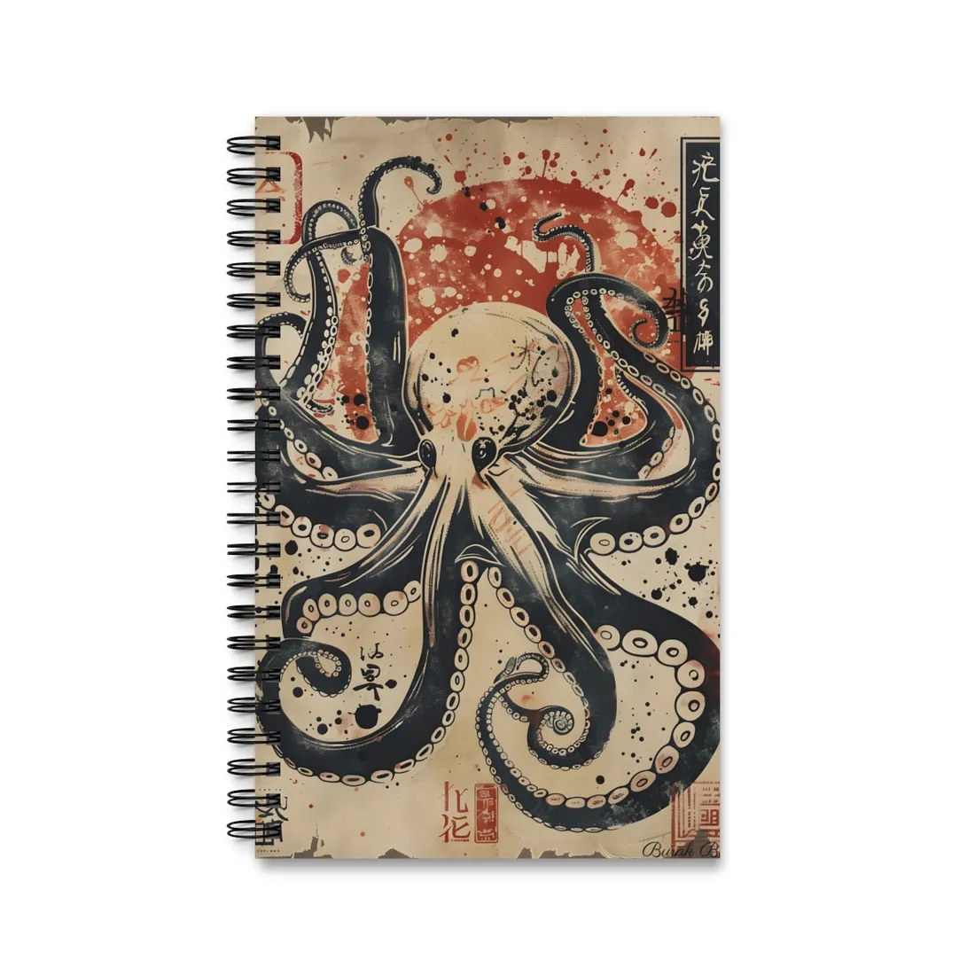 Stylized Octopus: Vibrant Japanese Ukiyo-E - Spiral Notebook