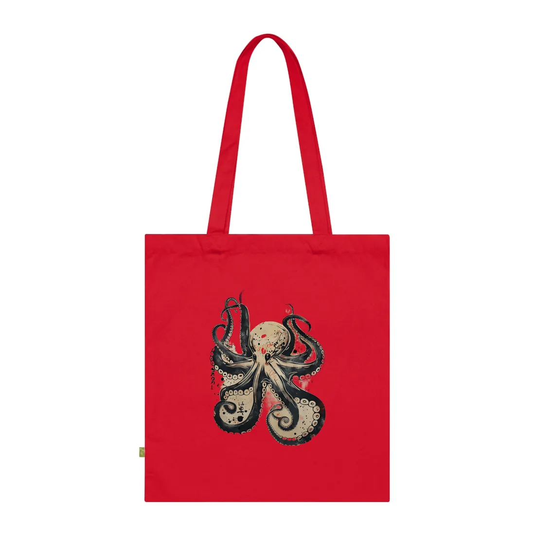 Stylized Octopus: Vibrant Japanese Ukiyo-E - Tote Bag (Classic Red)
