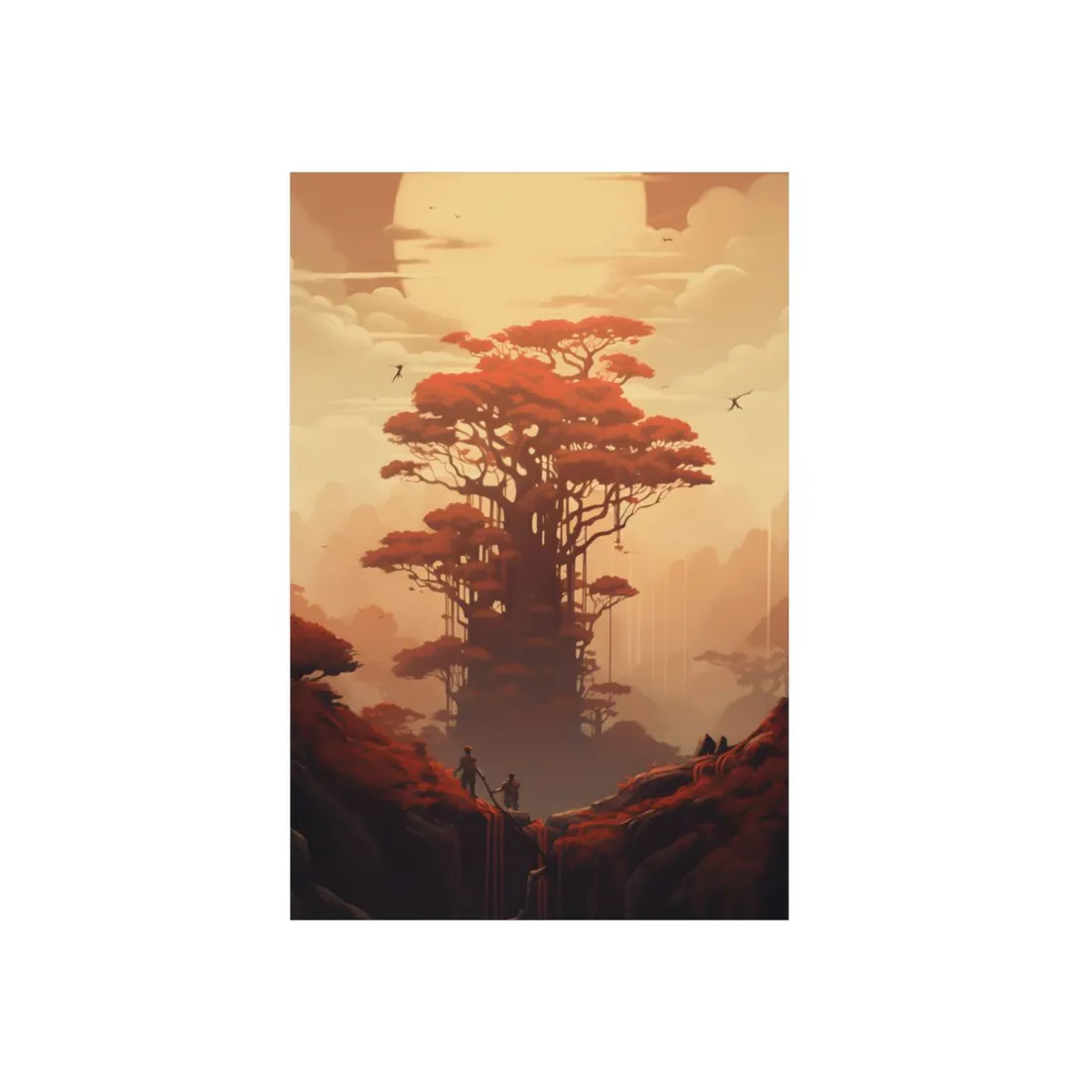 Stylized Orange Tree Landscape: Fantasy - Metal Poster