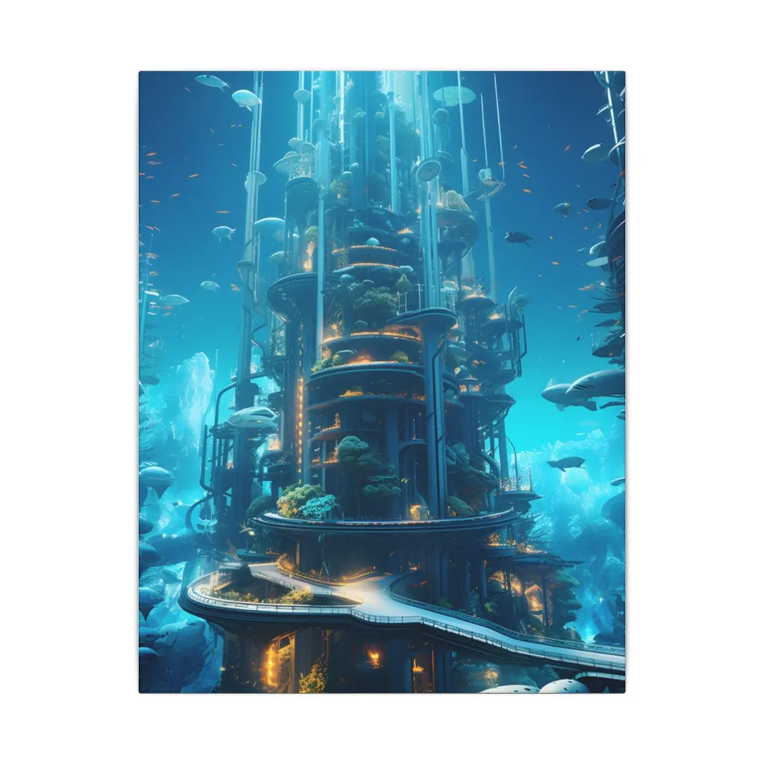 Submerged Metropolis: A Futuristic Underwater Cityscape - Digital Art - Canvas