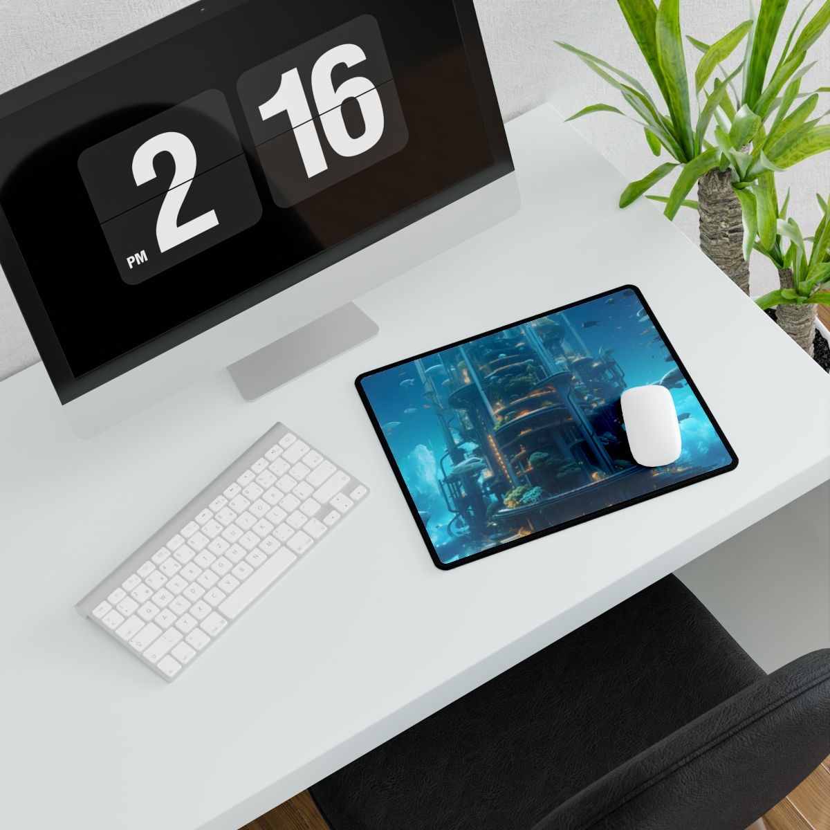 Submerged Metropolis: A Futuristic Underwater Cityscape - Digital Art - Desk Mat