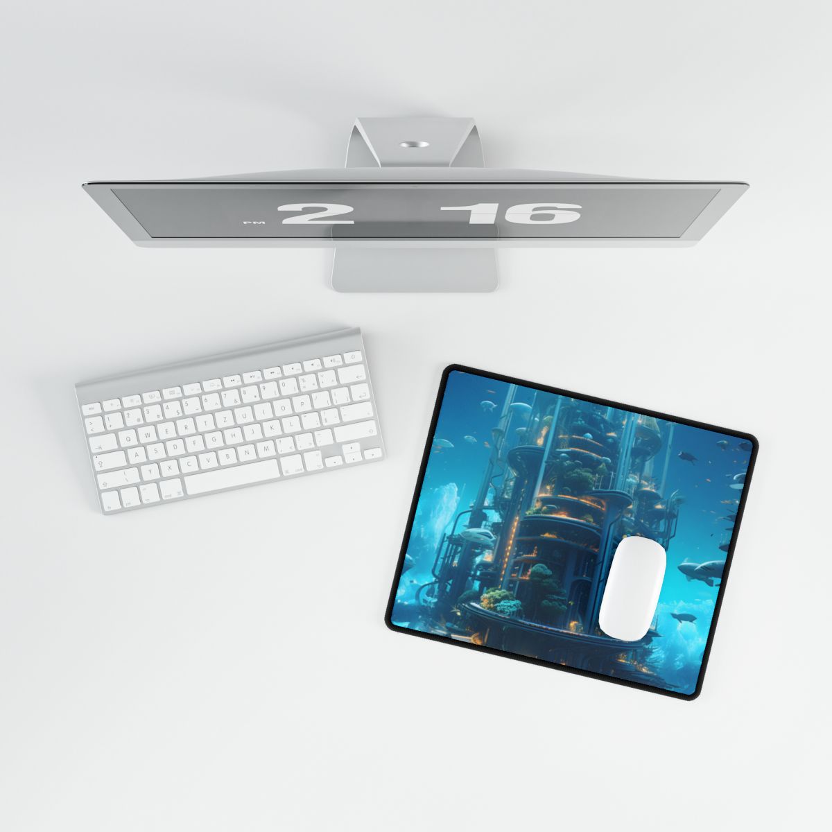 Submerged Metropolis: A Futuristic Underwater Cityscape - Digital Art - Desk Mat