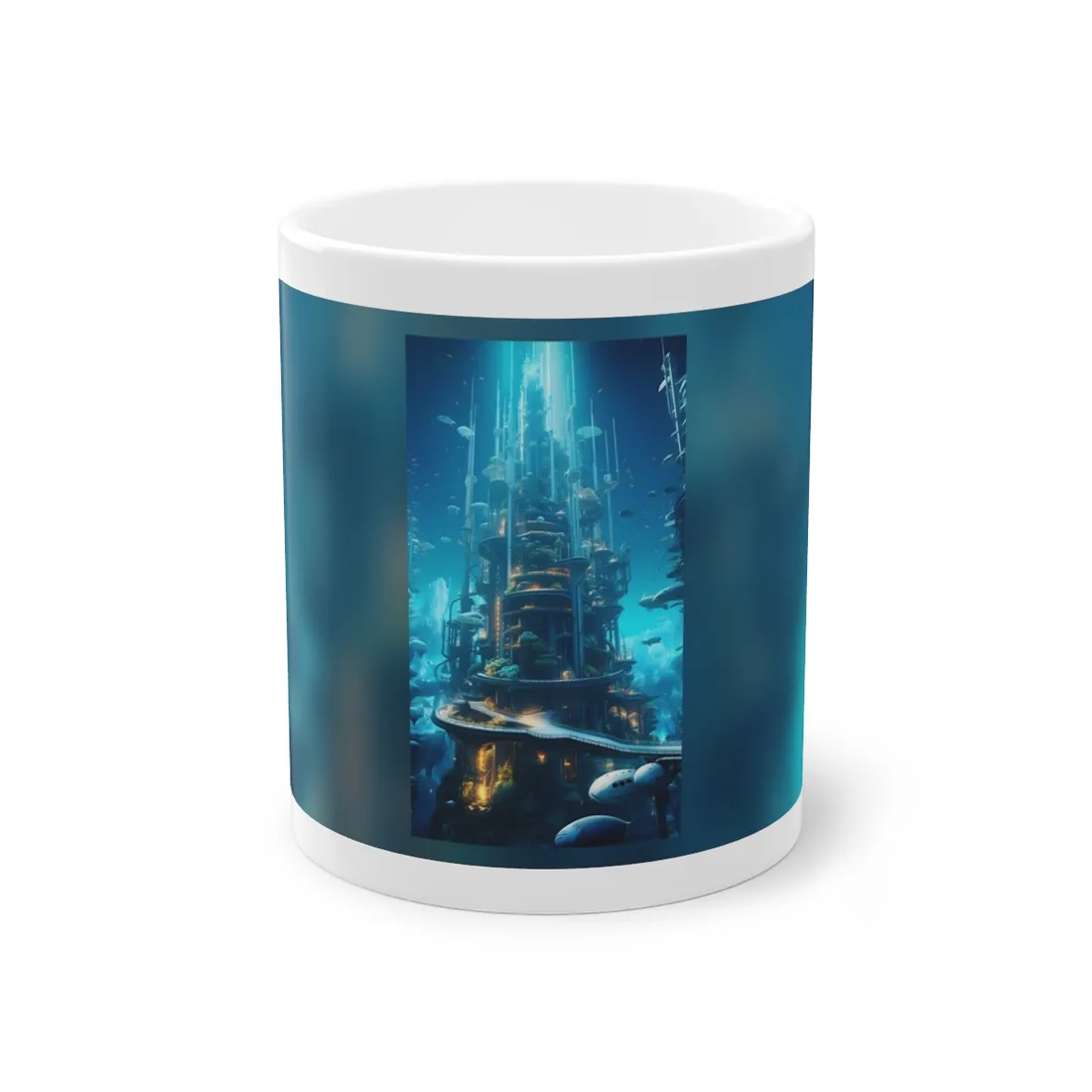 Submerged Metropolis: A Futuristic Underwater Cityscape - Digital Art - Mug