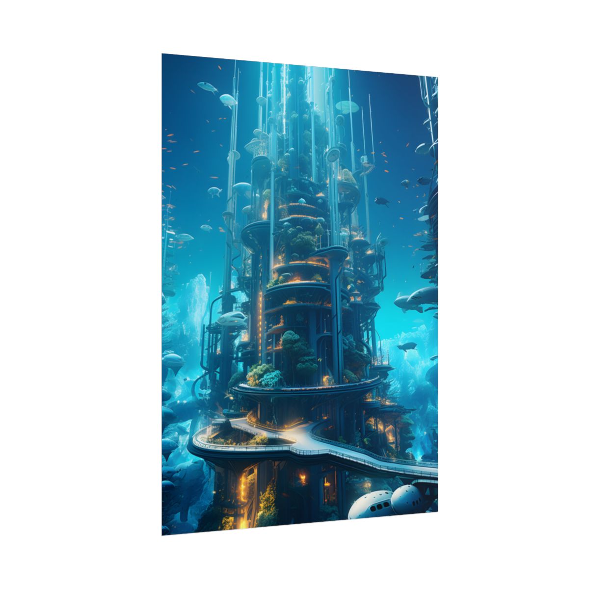 Submerged Metropolis: A Futuristic Underwater Cityscape - Digital Art - Poster